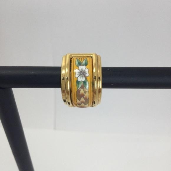 Hermes Vintage Cloisonne' Luxury Enamel Floral Clip On Earrings in original box - Picture 7 of 9